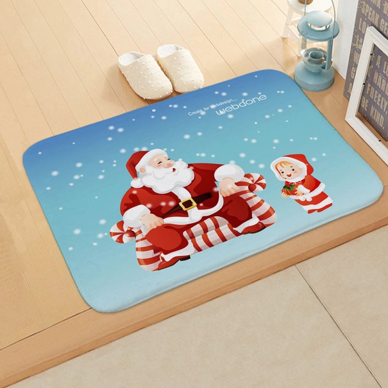 Holiday Santa Snowman Flannel Floor Mat Cozy Christmas Decor|Home & Living/Seasonal Decorations