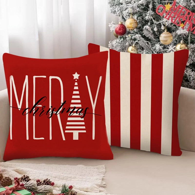 Christmas Nordic Modern Classic Letter Stripe Linen Pillow Covers for Couch Sofa Decor | Home Decor Pillows