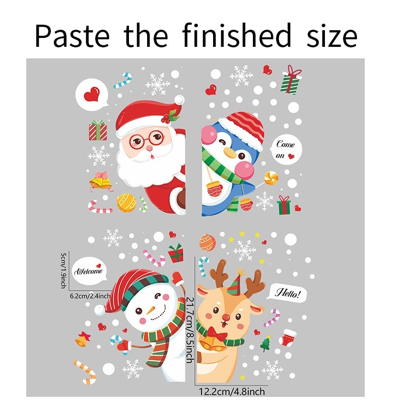 Festive Christmas Penguin Santa Reindeer PVC Window and Door Stickers|Home Decor and Seasonal Decorations