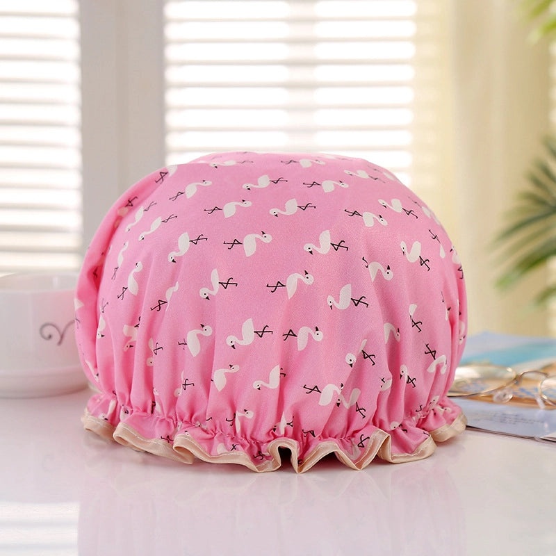 Waterproof Double Layer Shower Cap for Women Cartoon Print Hair Protection PVCPE Material|Women’s Bath & Shower Accessories
