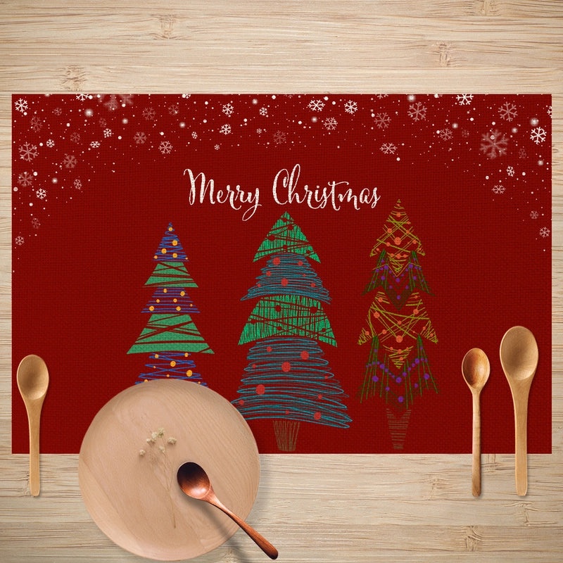 Christmas Decorative Linen Placemat Oil-proof Anti-fouling Table Mat for Dining Room | Home & Kitchen Table Linens
