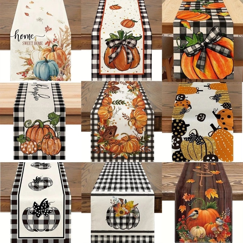 Halloween Pumpkin Lattice Table Runner Polyester Decorative Accent|Home Decor Table Linens