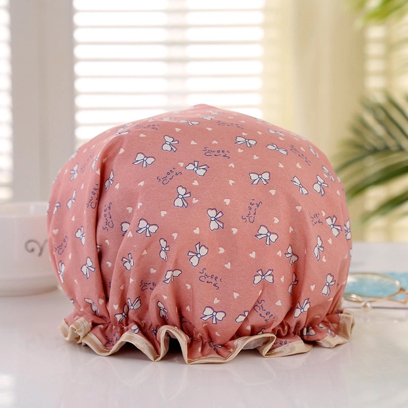 Waterproof Double Layer Shower Cap for Women Cartoon Print Hair Protection PVCPE Material|Women’s Bath & Shower Accessories