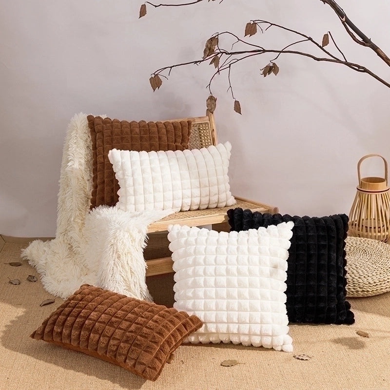 Cozy Plaid and Solid Color Plush Pillow Covers for Couch and Sofa Decor | Home Decor Accessories