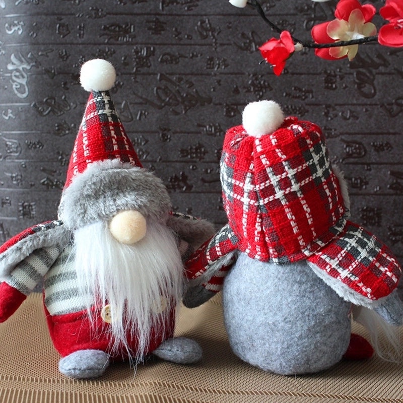 Hong Kong Style Faceless Elderly Doll with Plaid Hat | Home Decor