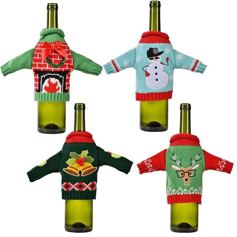 Festive Christmas Knitted Bottle Cover Holiday Decoration|Home Decor & Holiday Accessories