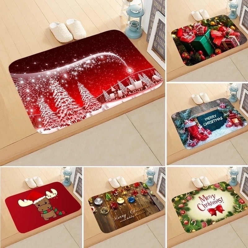 Festive Christmas Elk and Tree Flannel Floor Mat|Home Decor Rugs