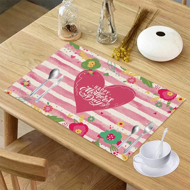 Color Block Heart Linen Placemat Minimalist Design | Home Decor Table Linens