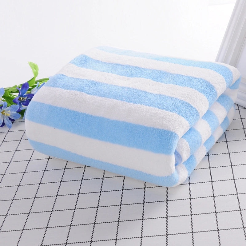 Quick-dry Soft Absorbent Coral Fleece Beach & Bath Towel Striped Design for Home & Salon Use|Bath Towels