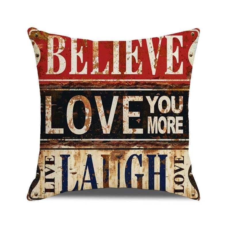 Vintage Letter Print Polyester Pillow Covers|Home Decor Pillows