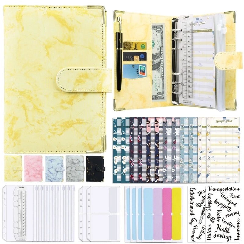 A6 Spiral Loose-Leaf Notebook Marble Pattern PU Leather Journal Budget Planner|Stationery & Notebooks