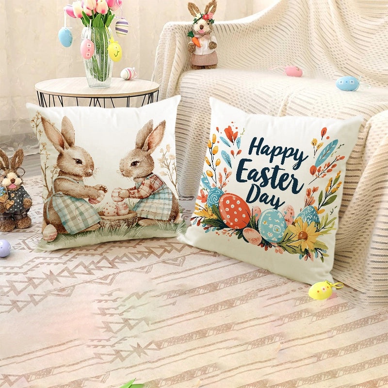 Easter Bunny Linen Pillow Covers for Couch & Sofa Decor|Home Decor & Pillows