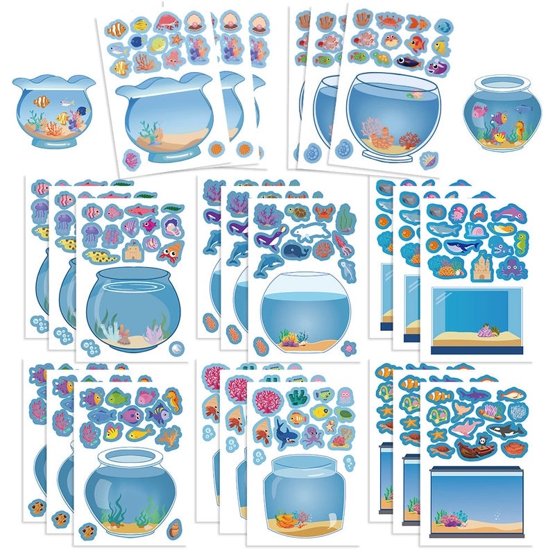 8 Pieces Cute Fish Tank School PVC Stickers Self-adhesive Decor|Home & Garden Decorations