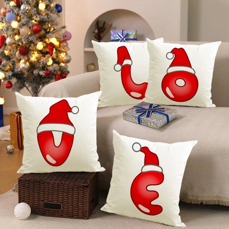 Nordic Christmas Pillow Covers Cute Modern Santa Hat Linen Polyester Sofa Cushion Cases|Home Decor Pillows