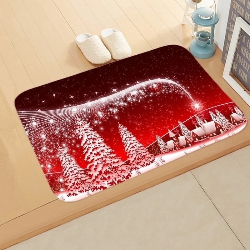 Festive Christmas Elk and Tree Flannel Floor Mat|Home Decor Rugs