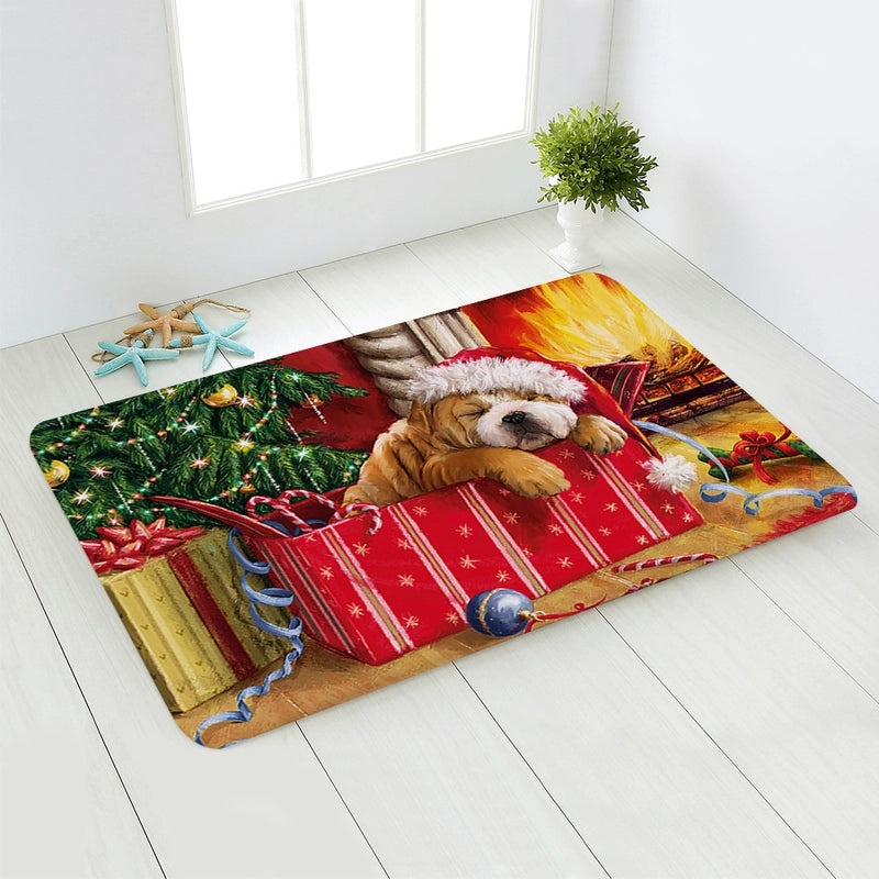 Holiday Santa Snowman Flannel Floor Mat Cozy Christmas Decor|Home & Living/Seasonal Decorations