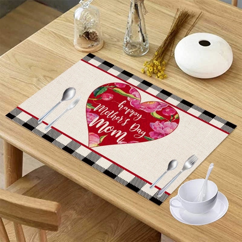 Color Block Heart Linen Placemat Minimalist Design | Home Decor Table Linens