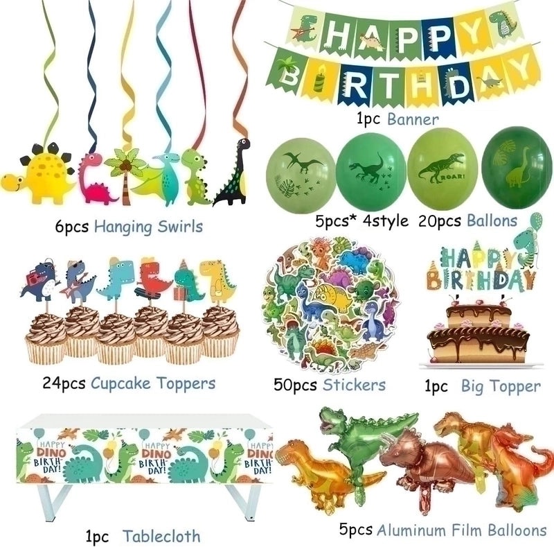 Dinosaur Birthday Party Decorations Cute Cartoon Letter Banner Hanging Ornaments and Balloons|Party Supplies Decorations