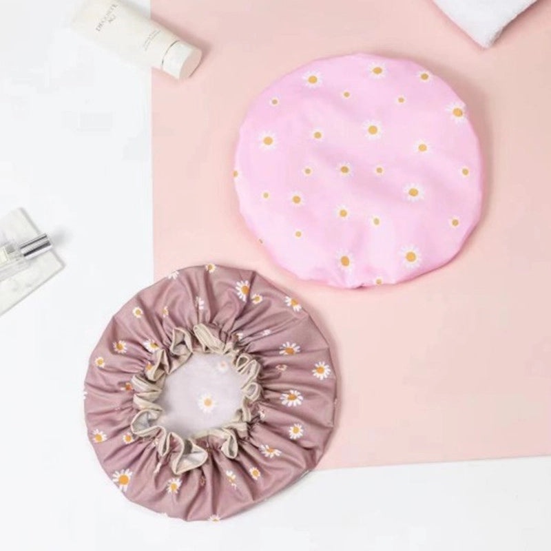 Waterproof Double Layer Shower Cap for Women Cartoon Print Hair Protection PVCPE Material|Women’s Bath & Shower Accessories