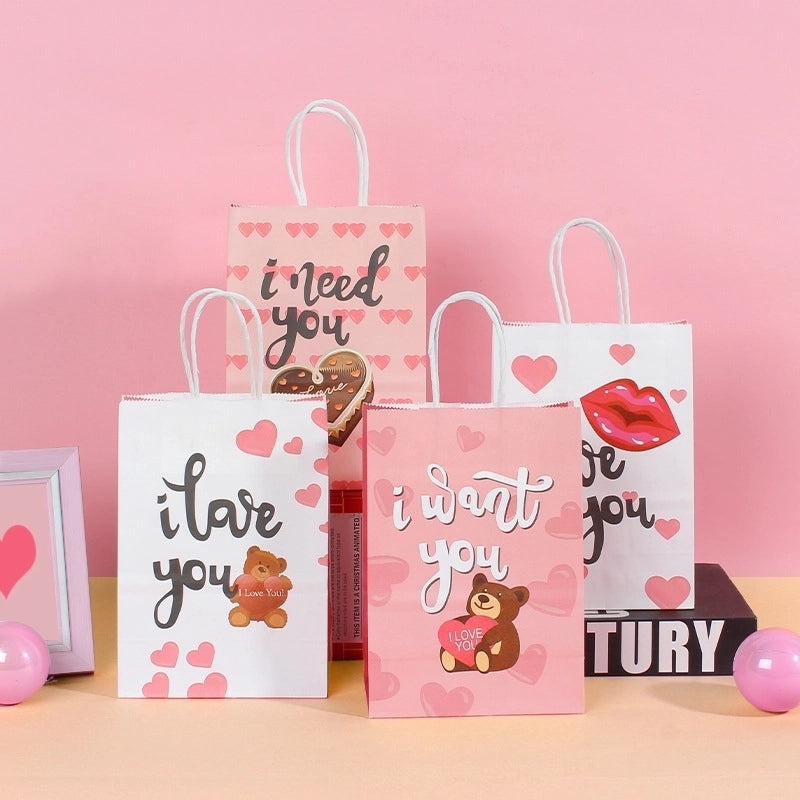 Cute Letter Bear & Heart Shape Paper Gift Bags for Birthday & Valentine's Day | Party Supplies Gift Bags