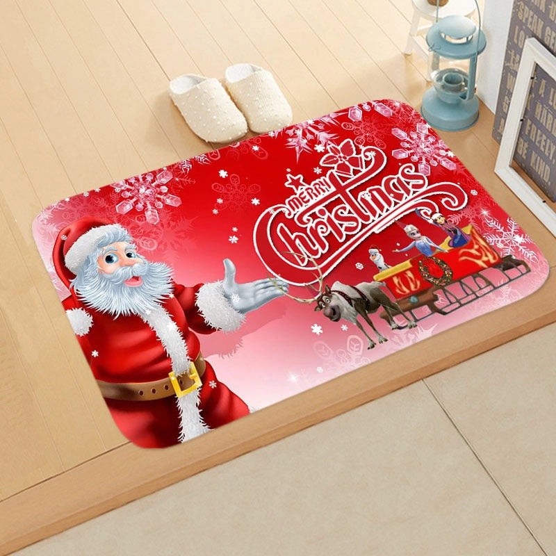 Holiday Santa Snowman Flannel Floor Mat Cozy Christmas Decor|Home & Living/Seasonal Decorations
