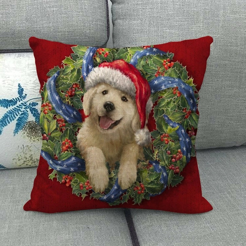 Nordic Modern Classic Christmas Tree Santa Dog Linen Pillow Covers Sofa Couch Decor|Home Decor Pillows