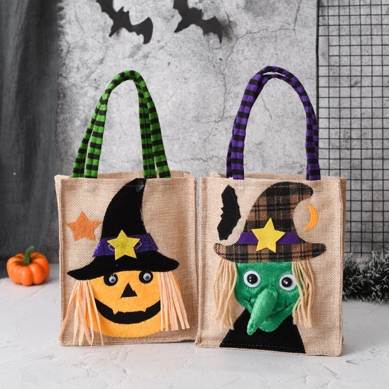 Cute Halloween Pattern Linen Party Gift Bags for Trick or Treat|Halloween Party Supplies