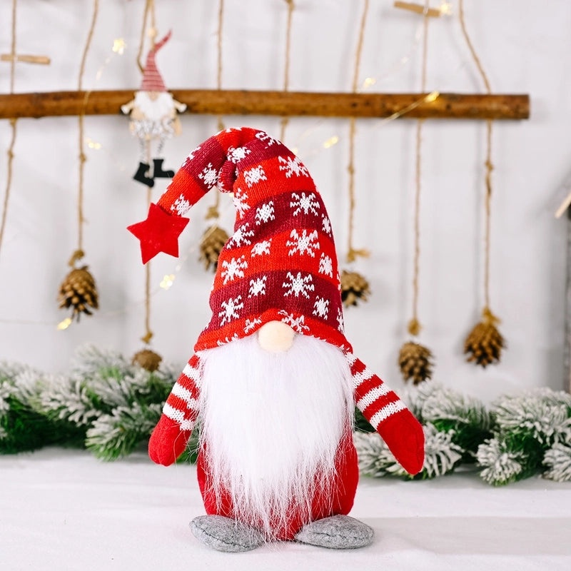 Festive Knitted Hat with Christmas Star, Snowflake, and Rudolph Decorations|Holiday Accessories