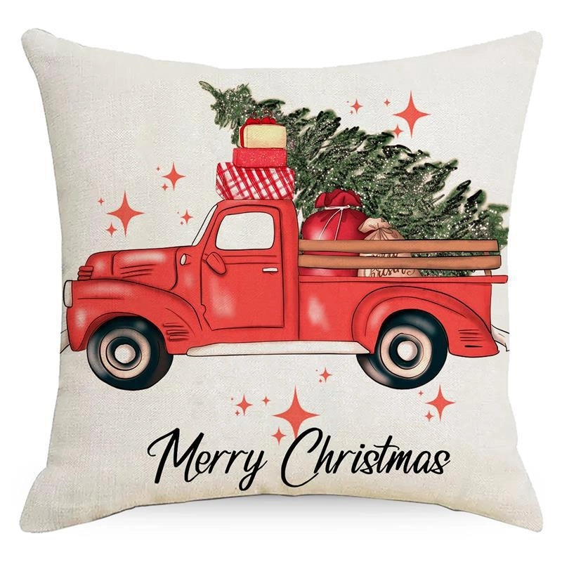 Christmas Tree Decorative Linen Pillow Covers with Festive Socks Letter Print|Home Decor Pillows