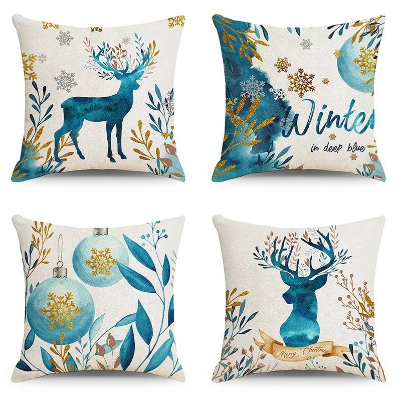 Christmas Geometric Snowflake Cartoon Cushion Cover for Couch Sofa | Home Decor & Cushions