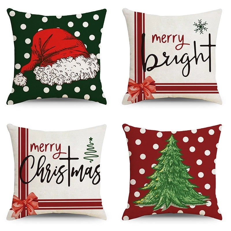 Christmas Tree Decorative Linen Pillow Covers with Festive Socks Letter Print|Home Decor Pillows