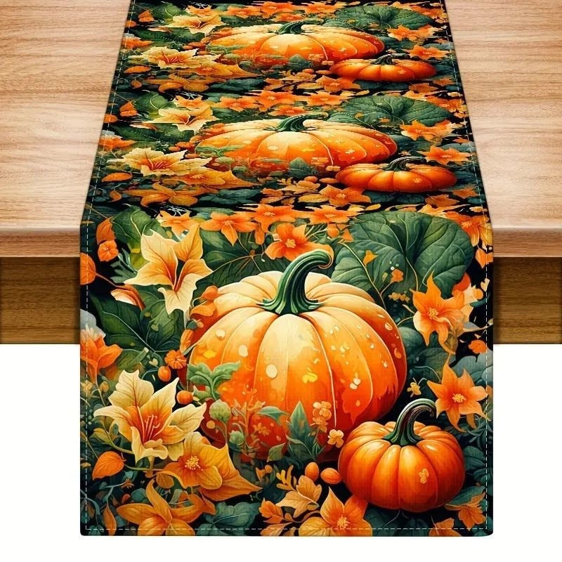 Halloween Pumpkin Lattice Table Runner Polyester Decorative Accent|Home Decor Table Linens