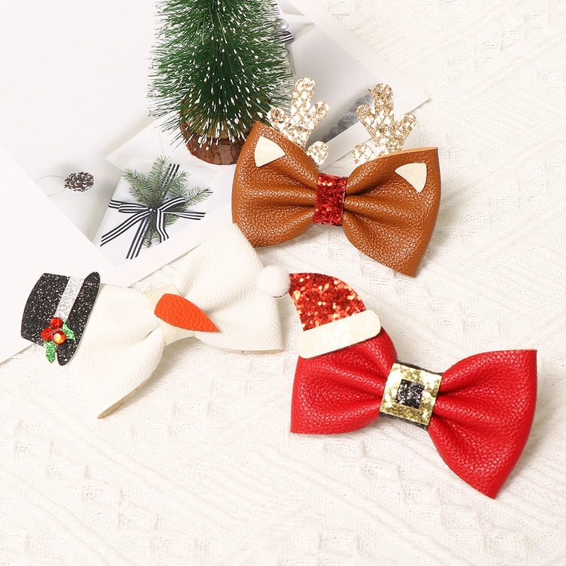 Festive Santa Gingerbread Glitter Bow Knot Hair Clip | Christmas Party Accessories