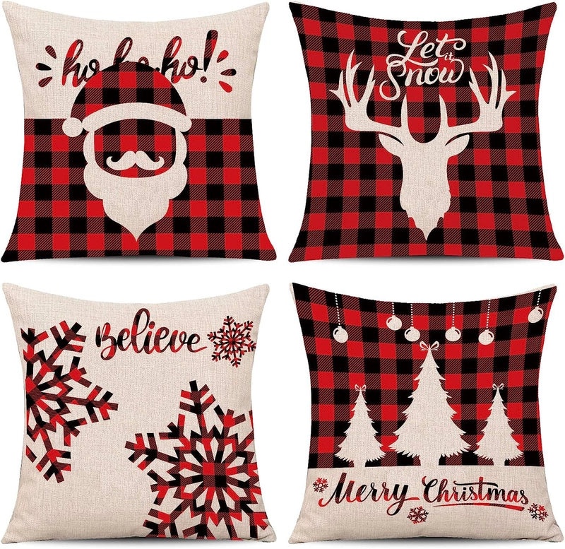 Festive Christmas Tree Cotton Linen Pillow Covers for Sofa and Couch | Home Decor & Pillows