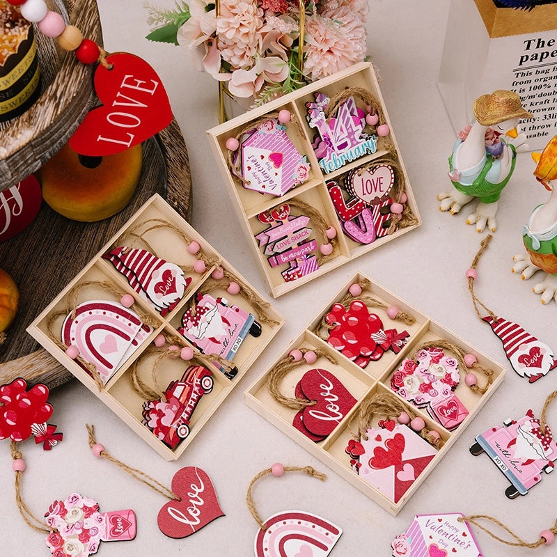 Romantic Heart Shaped Wooden Hanging Ornaments for Valentine’s Day Holiday Decor|Home Decor