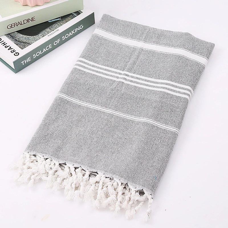 Personalized Cotton Turkish Non-stick Sand-resistant Beach Towel with Tassels | Beach Towels & Shawls