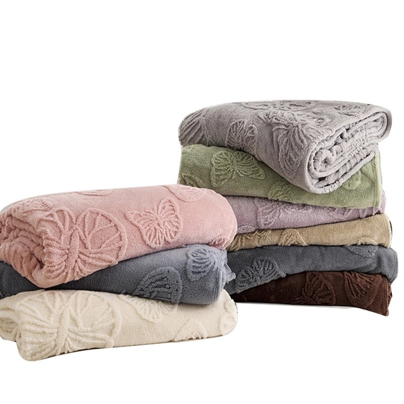 Soft Flannel Fleece Butterfly Flower Jacquard Blanket Thick Single Layer Four Seasons Cozy Throw|Home Textiles Blankets