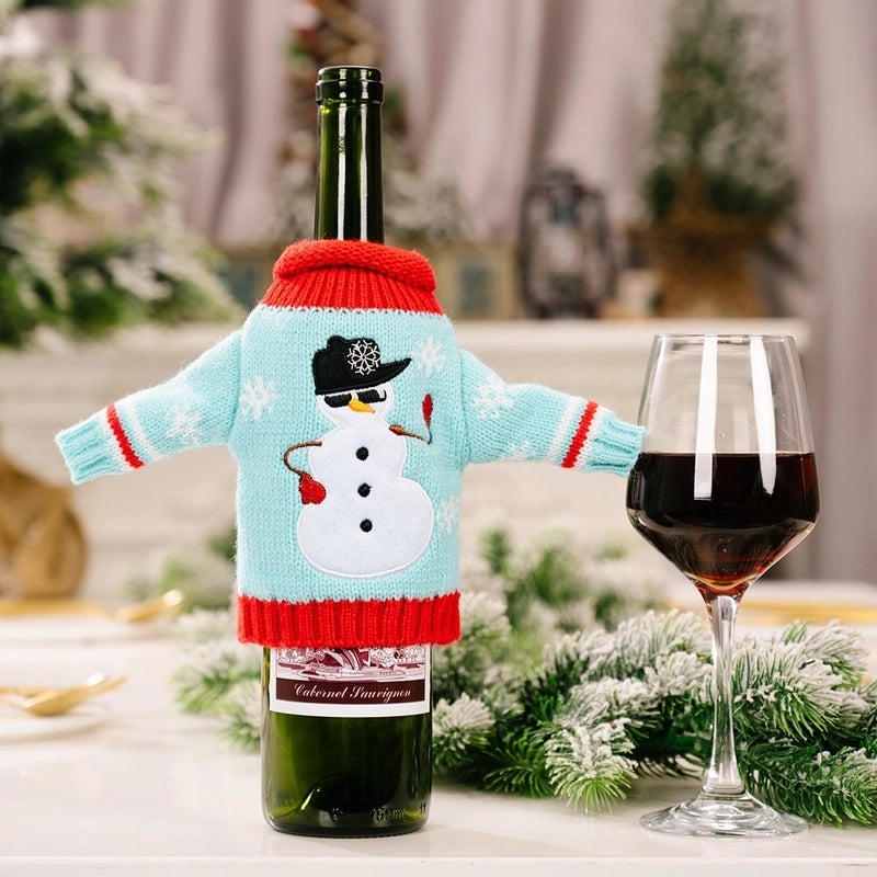 Festive Christmas Knitted Bottle Cover Holiday Decoration|Home Decor & Holiday Accessories