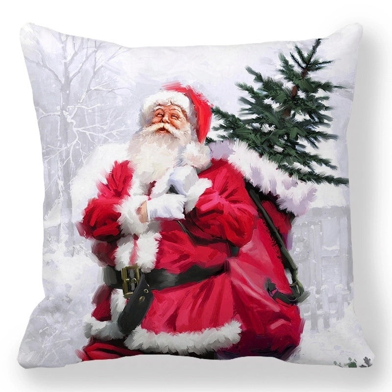Christmas Holiday Cotton Pillow Covers with Santa Elk Design for Sofa Couch Decor|Home Decor