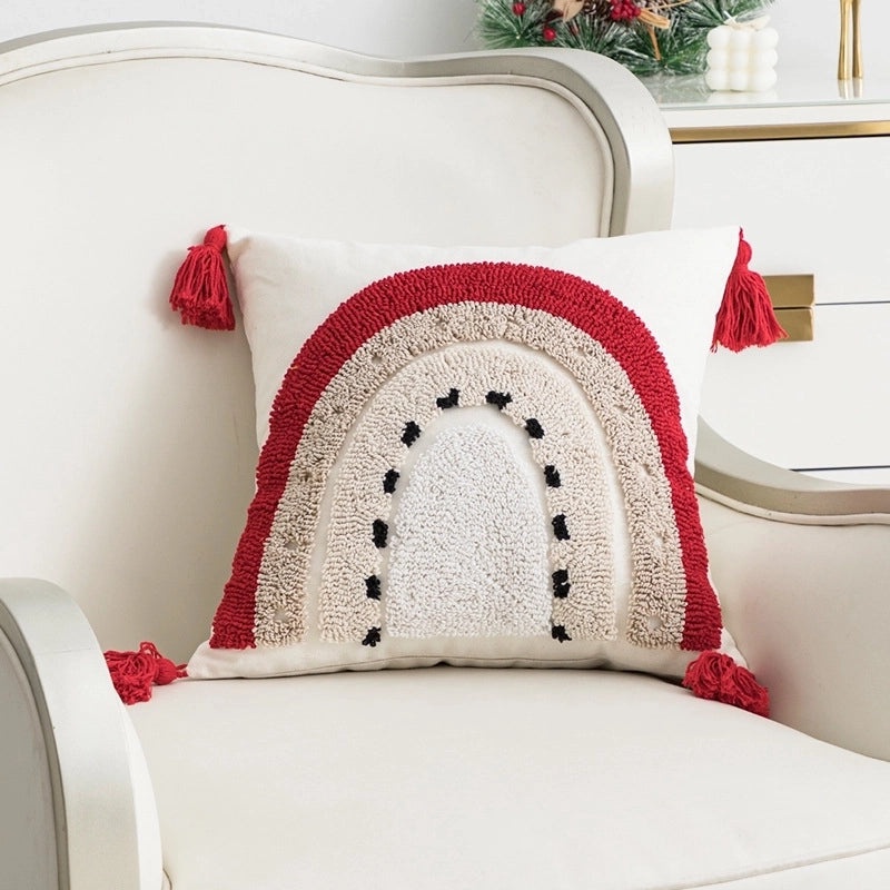 Christmas Bear Letter Pillow Covers Cute Solid Color Polyester Cushion Cases for Couch Sofa Decor|Home Decor & Pillows