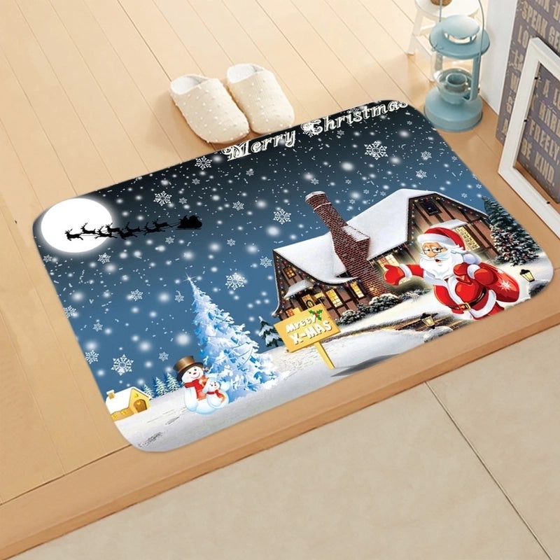 Festive Christmas Elk and Tree Flannel Floor Mat|Home Decor Rugs