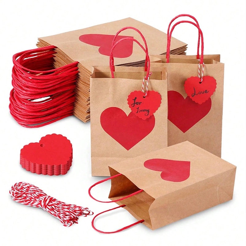 Valentine's Day Heart Shaped Minimalist Paper Gift Bags Set | Party Supplies