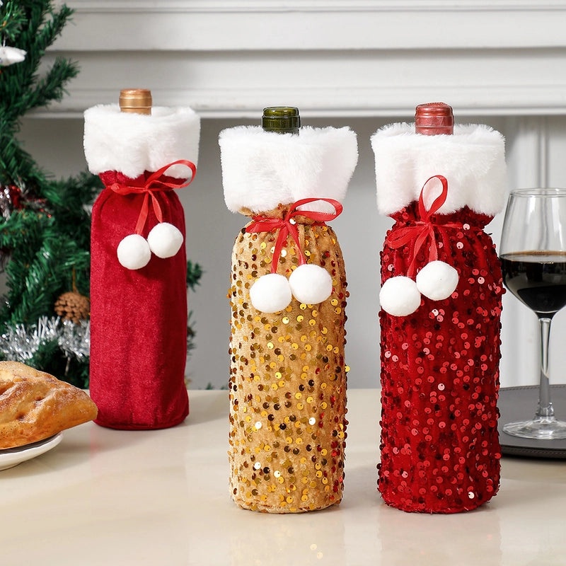Festive Christmas Bow Knot Bottle Cover | Holiday Table Decoration Accessories|Home & Living|Kitchen & Dining