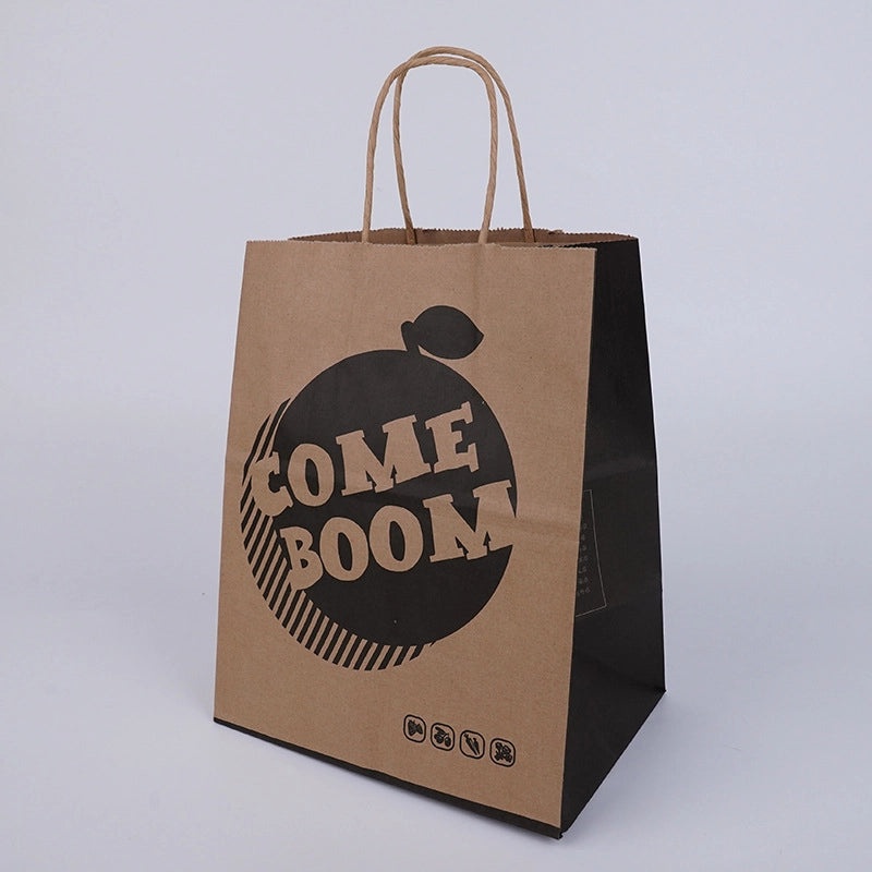 Kraft Paper Tote Bag for Takeaway Milk Tea and Clothing Gift Packaging with Custom Logo Printing|Packaging & Bags