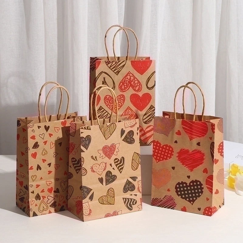 Valentine's Day Brown Paper Gift Bags with Cute Cartoon Designs|Gift Bags & Wrapping Supplies