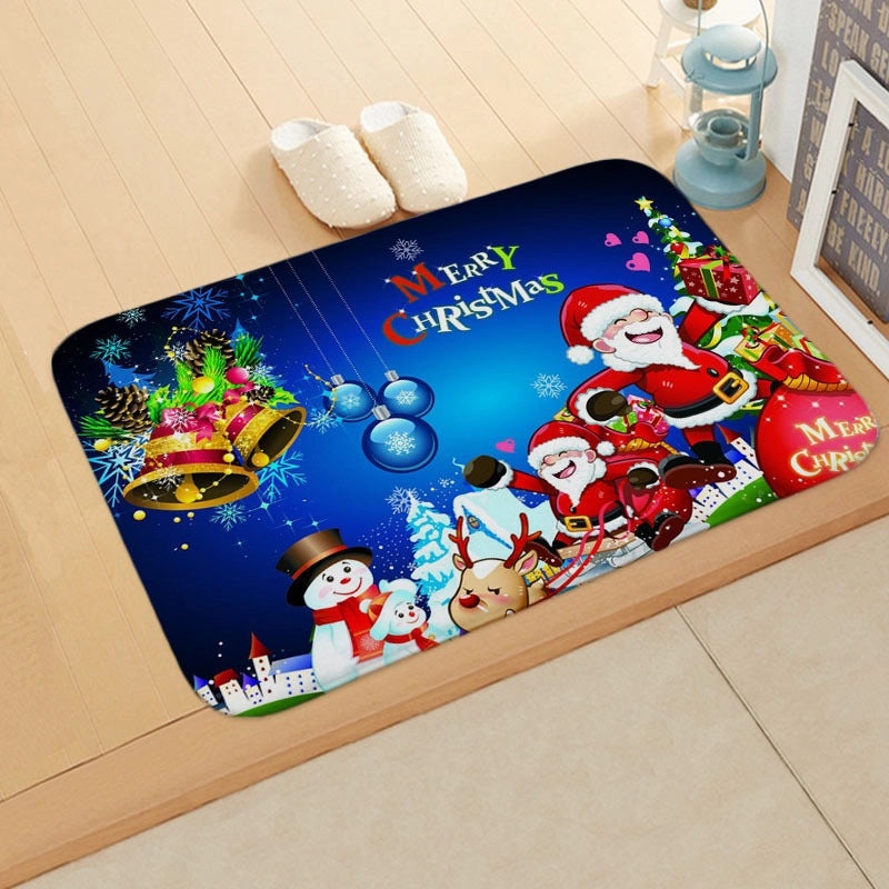 Holiday Santa Snowman Flannel Floor Mat Cozy Christmas Decor|Home & Living/Seasonal Decorations