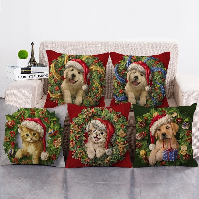 Nordic Modern Classic Christmas Tree Santa Dog Linen Pillow Covers Sofa Couch Decor|Home Decor Pillows