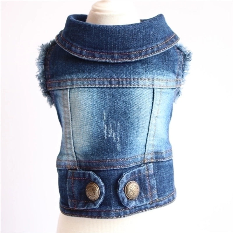 Personalized Retro Denim Vest for Small Dogs Autumn Winter Clothes Scratch Pattern Teddy Bichon Style|Pet Apparel & Accessories
