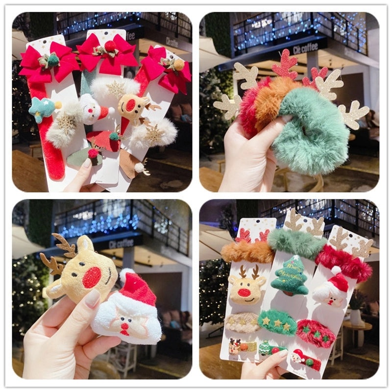 Festive Christmas Hair Clip Set with Santa Hat Snowman and Elk Designs|Holiday Accessories