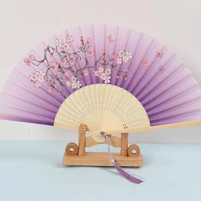 Elegant Chinoiserie Floral Bamboo Fans with Classic Heating Design | Home Decor Fans